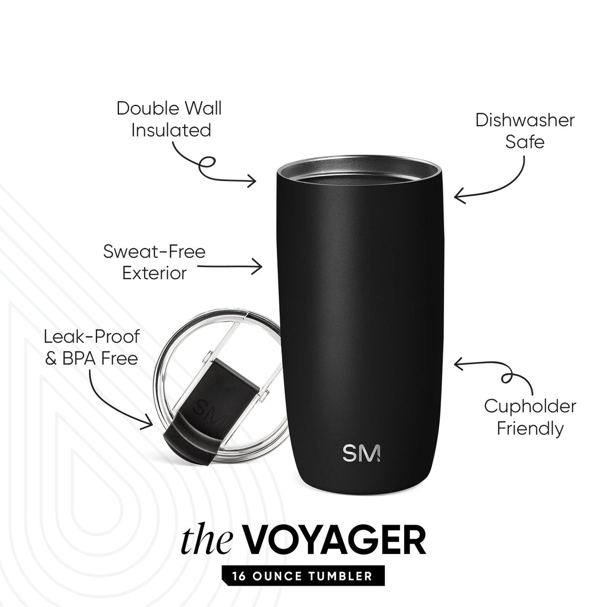 Voyager Tumbler with Clear Flip Lid & Straw - Midnight Black 16oz