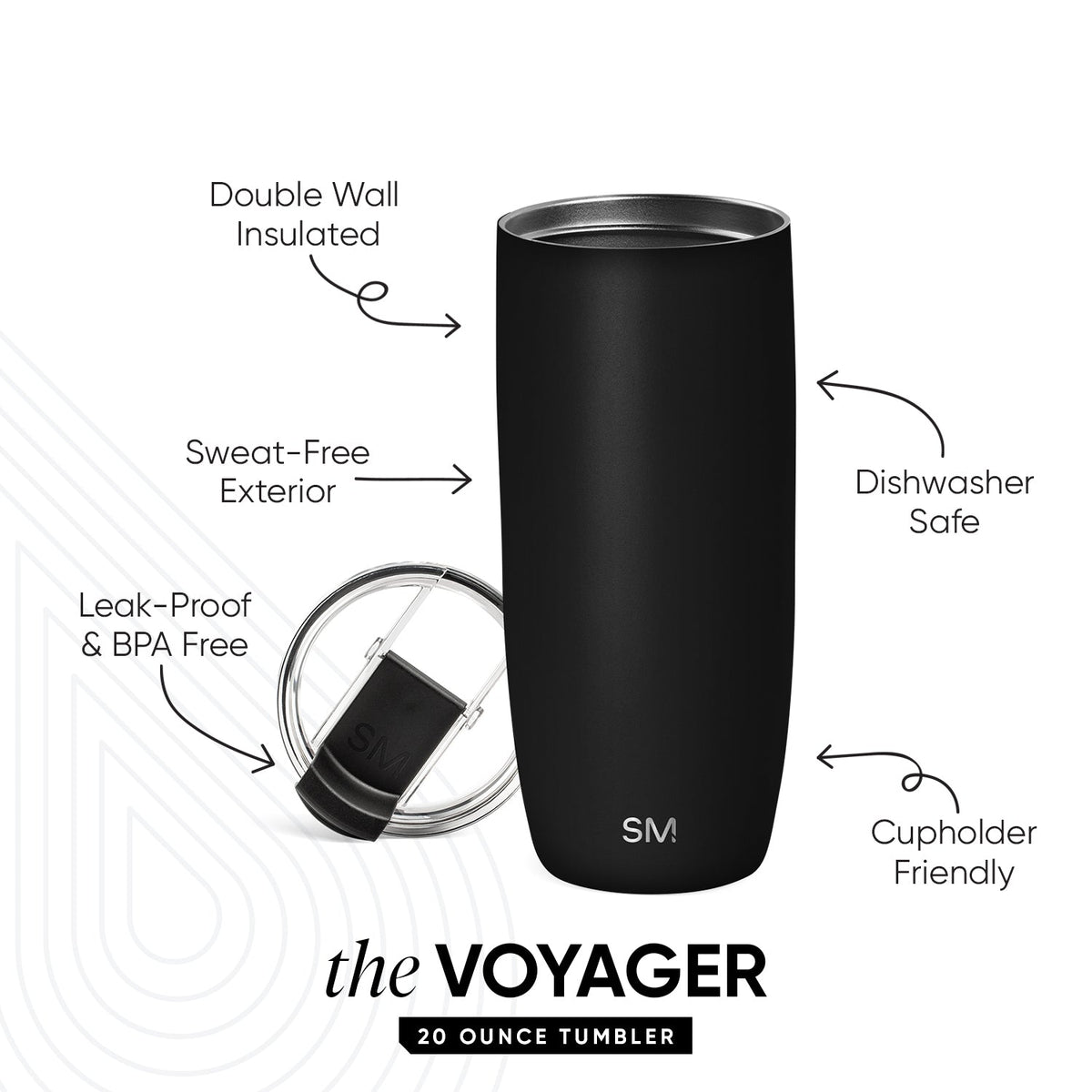 Voyager Tumbler with Clear Flip Lid & Straw - Midnight Black 20oz
